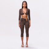 Women Polka Dot Print Headband Top and Pant Three-Piece