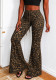 Women American Leopard Print Sexy Casual Bell Bottom Pants