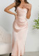 Women French Elegant Strap Dress with Chain Straps and Fishtail Maxi Dress