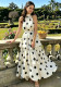Women Sexy Polka Dot Print Halter Neck Sleeveless Top and Cake Skirt Two-Piece Set