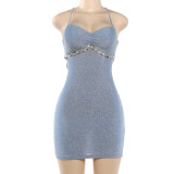 Women Summer Sexy Backless Cross Lace-Up Bodycon Dress