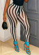 Women Autumn Sexy Mesh Striped Print Casual Pants