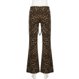 Women American Leopard Print Sexy Casual Bell Bottom Pants