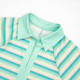 Women Autumn Striped Print V-Neck Short-Sleeve Romper