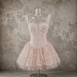 Women French Elegant Summer Sexy Strappy Lace Embroidered Dress