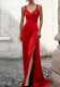Women Spring Summer Sexy Strapless V-Neck Backless Slit Camisole Maxi Dress