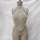 Women Pearl Strapless Halter Neck Chain Top