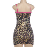 Women Summer Sexy Leopard Print Bodycon U-Neck Strapless Bodycon Dress