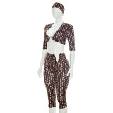 Women Polka Dot Print Headband Top and Pant Three-Piece