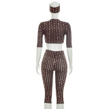 Women Polka Dot Print Headband Top and Pant Three-Piece