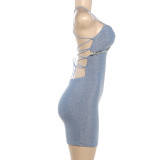 Women Summer Sexy Backless Cross Lace-Up Bodycon Dress