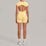 Women Backless Pleated Yoga Two-Piece Set
