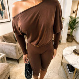 Women Autumn Sexy Slash Shoulder Top and Cropped Pants Two-Piece Set