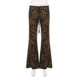 Women American Leopard Print Sexy Casual Bell Bottom Pants