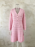 Women Sexy Autumn V-neck Color Long-Sleeve Dress