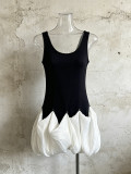 Women Sexy Summer Patchwork Black and White Sleeveless Bud Dress