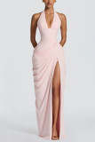 Women Spring Summer Halter Neck Slit Casual Holidays Tie-Up Dress