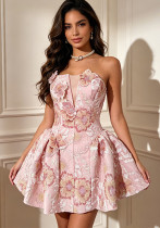 Women French Strapless Sleeveless Floral Patchwork Sequin Dress Women French Strapless Sleeveless Floral Patchwork Sequin Dress