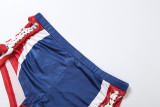 Women Summer Print V-Neck Crossover Lace-Up T-Shirt and Shorts Two-Piece Set