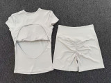 Women Backless Pleated Yoga Two-Piece Set