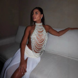 Women Pearl Strapless Halter Neck Chain Top