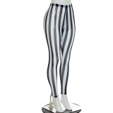 Women Autumn Sexy Mesh Striped Print Casual Pants