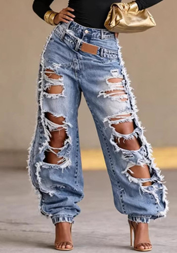 Women Summer Casual Ripped Washed Denim Pant