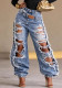 Women Summer Casual Ripped Washed Denim Pant