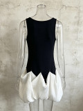 Women Sexy Summer Patchwork Black and White Sleeveless Bud Dress