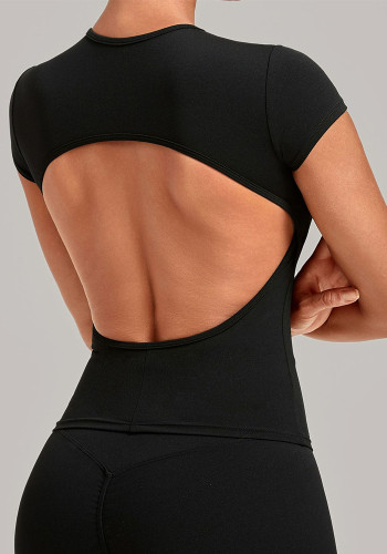 Women Backless Yoga Short-Sleeve Casual Fitness T-Shirt