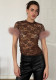 Women Lace Sexy See-Through Feather Short-Sleeve Top