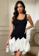 Women Sexy Summer Patchwork Black and White Sleeveless Bud Dress