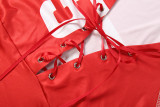 Women Summer Print V-Neck Crossover Lace-Up T-Shirt and Shorts Two-Piece Set