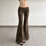 Women American Leopard Print Sexy Casual Bell Bottom Pants