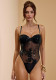 Women V-Neck See-Through Waist-cinching Embroidered Sexy Strappy Bodysuit