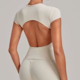 Women Backless Yoga Short-Sleeve Casual Fitness T-Shirt