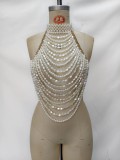 Women Pearl Strapless Halter Neck Chain Top