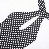 Women Sexy Polka Dot Halter Neck Ribbon Backless Jumpsuit