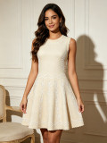 Women Round Neck Sleeveless Knitting Floral Dress