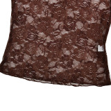 Women Lace Sexy See-Through Feather Short-Sleeve Top