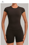 Women Backless Yoga Short-Sleeve Casual Fitness T-Shirt
