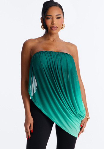 Women Gradient Print Mesh Patchwork Strapless Top