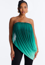 Women Gradient Print Mesh Patchwork Strapless Top Women Gradient Print Mesh Patchwork Strapless Top