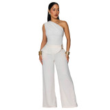 Women's Casual Solid Slash Shoulder Top & Pants Two-Piece Set