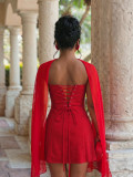 Beaded Strapless Lace-Up Back Dress with Shawl Evening Gown