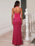 Deep V-Neck Ruched Sleeveless Sequin Sexy Evening Dress