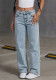 Light Blue Wash Low Rise Wide Leg Denim Jeans with Bow Embroidered Back Pockets