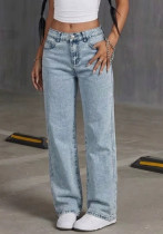 Light Blue Wash Low Rise Wide Leg Denim Jeans with Bow Embroidered Back Pockets Light Blue Wash Low Rise Wide Leg Denim Jeans with Bow Embroidered Back Pockets
