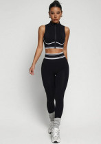 Women Yoga Color Block Zipper Vest and Pants Fitness Two-Piece Set