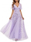 Women V-Neck Sequin Mesh Formal Party Dress（Processing time need 3-6 days）